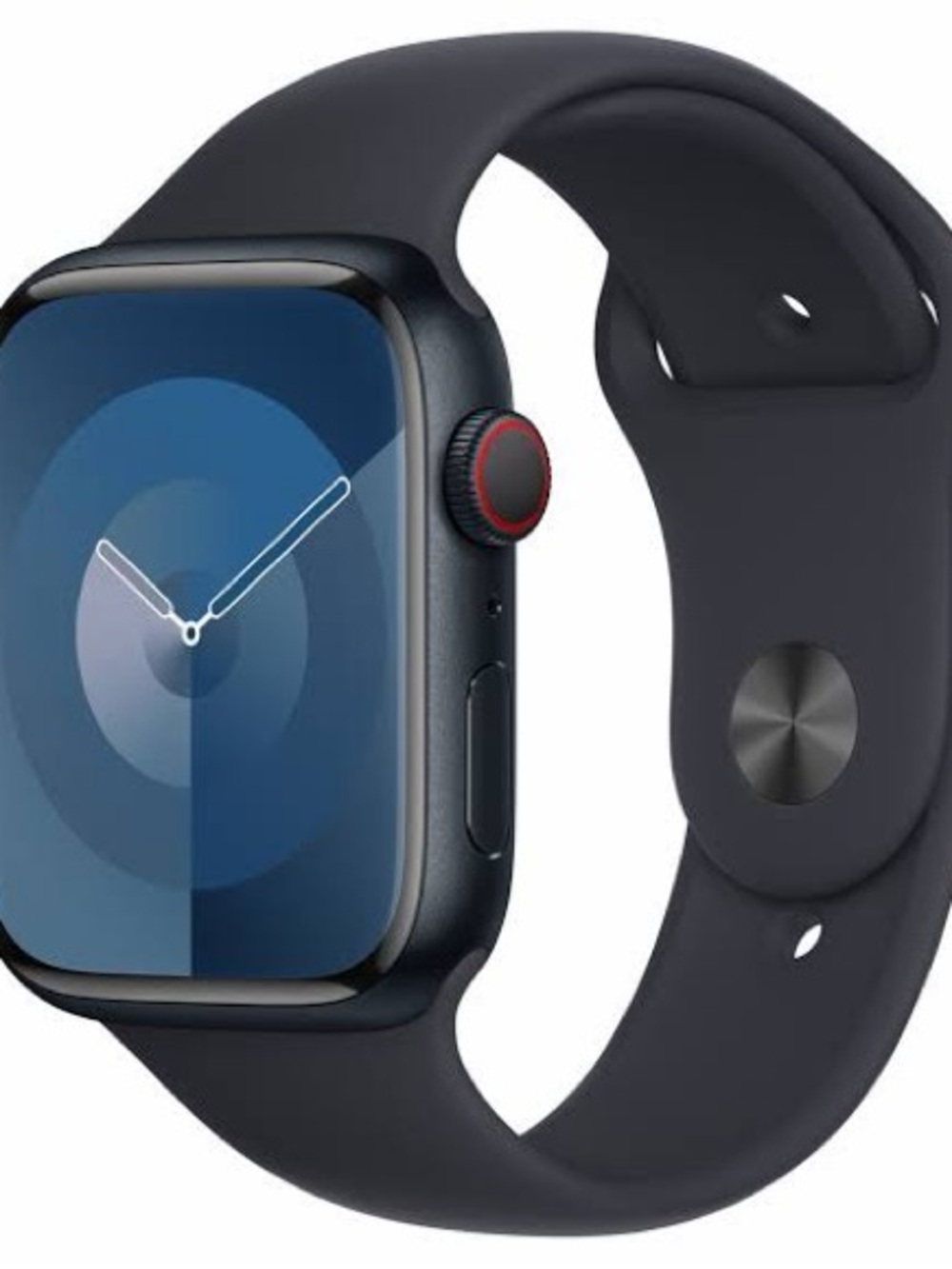 Apple Watch series 9 45mm with black silicone band & charger -